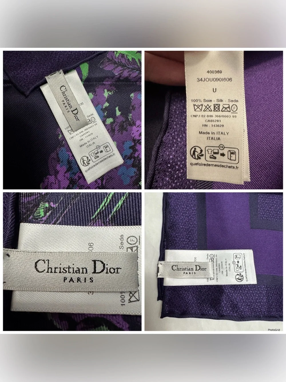 Christian Dior AUTHENTIC Toile de Jouy Voyage Jungle Animals Silk Scarf Purple
